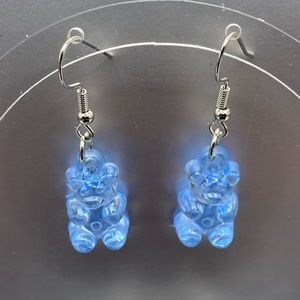 Blue gummy bears silver tone earrings